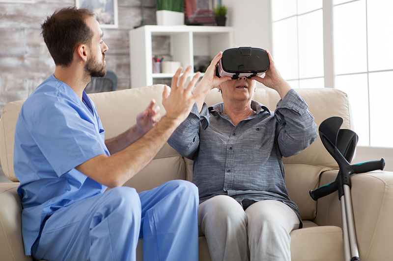 Older woman using virtual reality