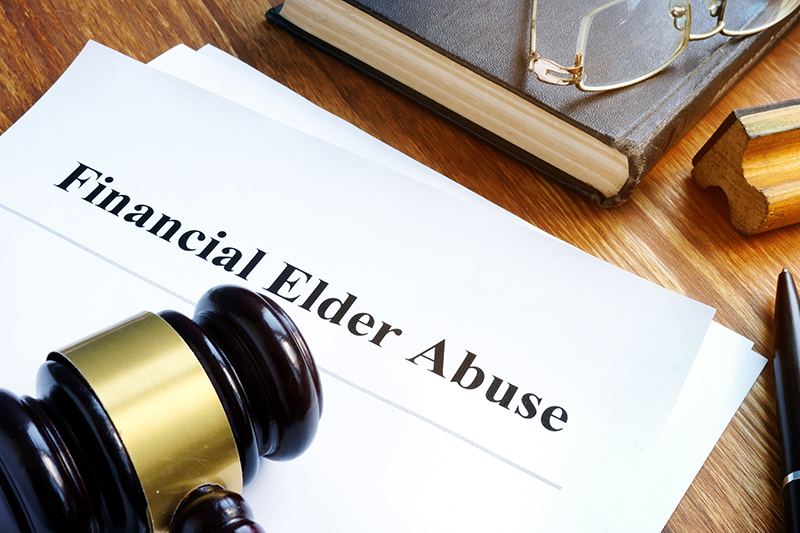Financial Elder Abuse report and gavel in a court