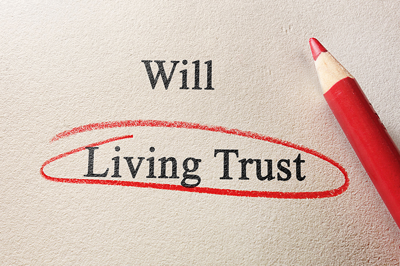 Will and Living Trust text with red pencil circle