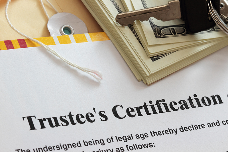 Trustee certification abstract with dollars and key